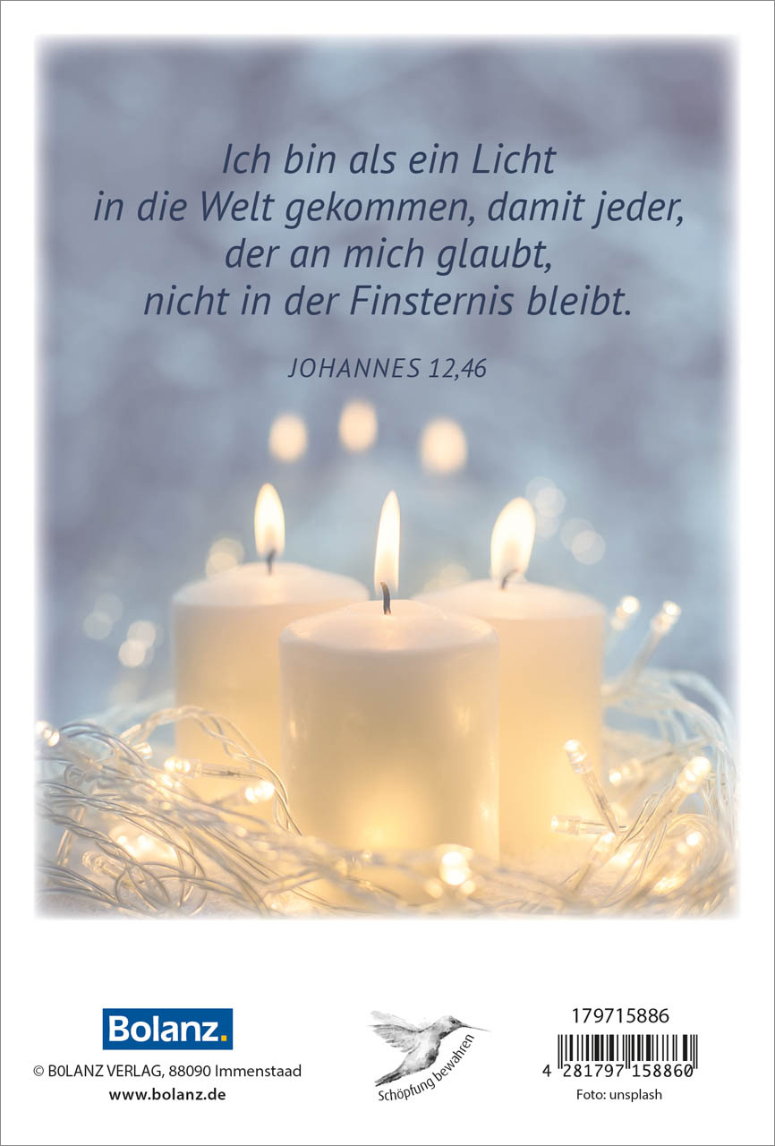 Faltkarte Drei goldene Kerzen -  Anlass: Weihnachten (11,5 x 17 cm)