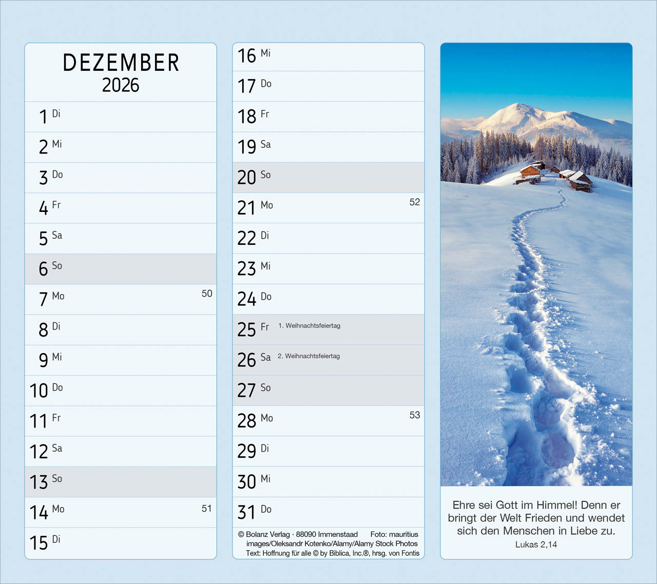 Vormerk-Kalender, mit Bibelverse 2026