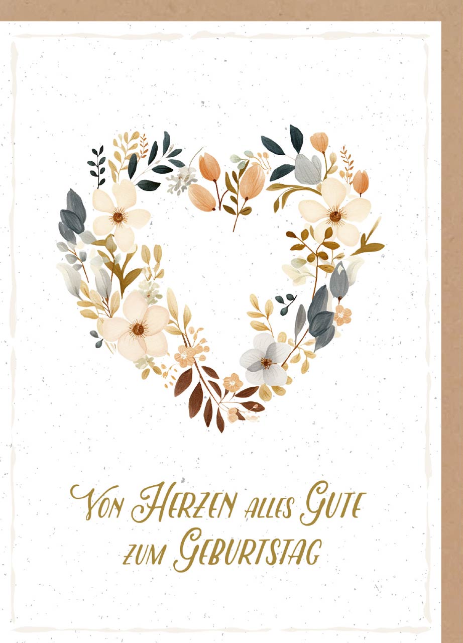 Faltkarte Blumenherz -  Anlass: Geburtstag (12 x 17 cm)