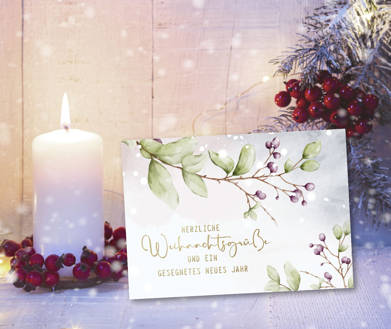 Postkarte violette Beeren -  Anlass: Weihnachten (14,8 x 10,5 cm)