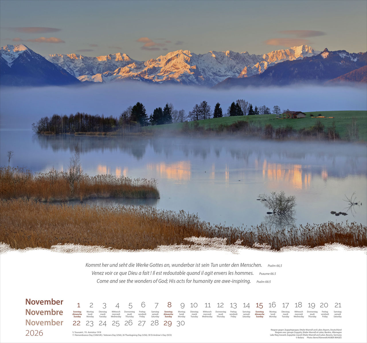 Berge-Montagnes-Mountains 2026 - Wandkalender