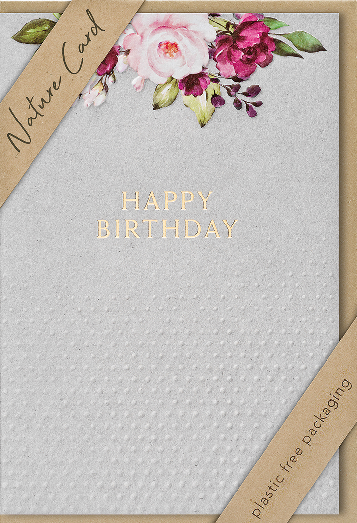 Faltkarte Vintage mit Blumen -  Anlass: Geburtstag (11,5 x 17 cm)