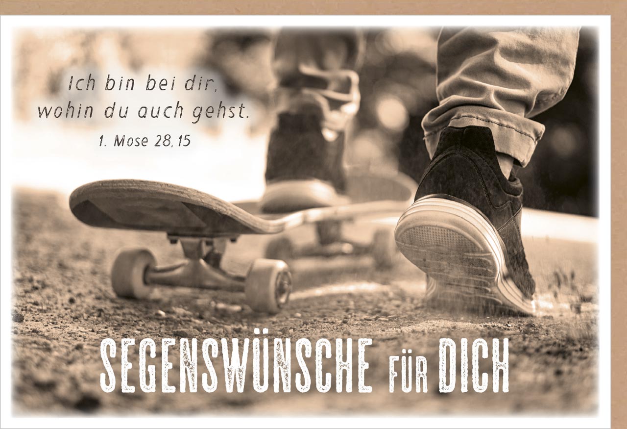 Faltkarte Segenswünsche zur Einsegnung/biblischer Unterricht - Skateboard braun -  Anlass: Einsegnung / biblischer Unterricht (17 x 11,5 cm)