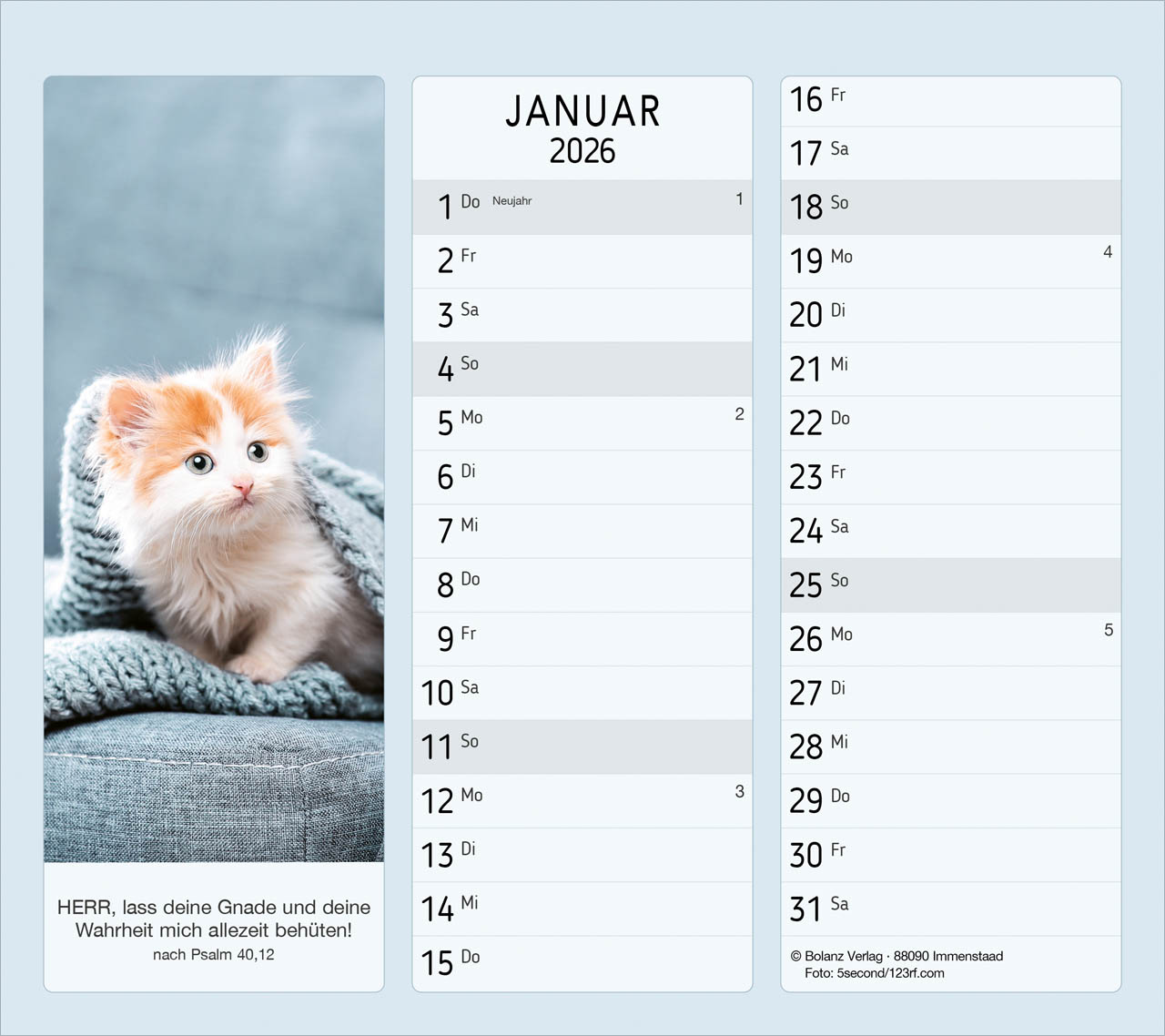 Vormerk-Kalender, mit Bibelverse 2026