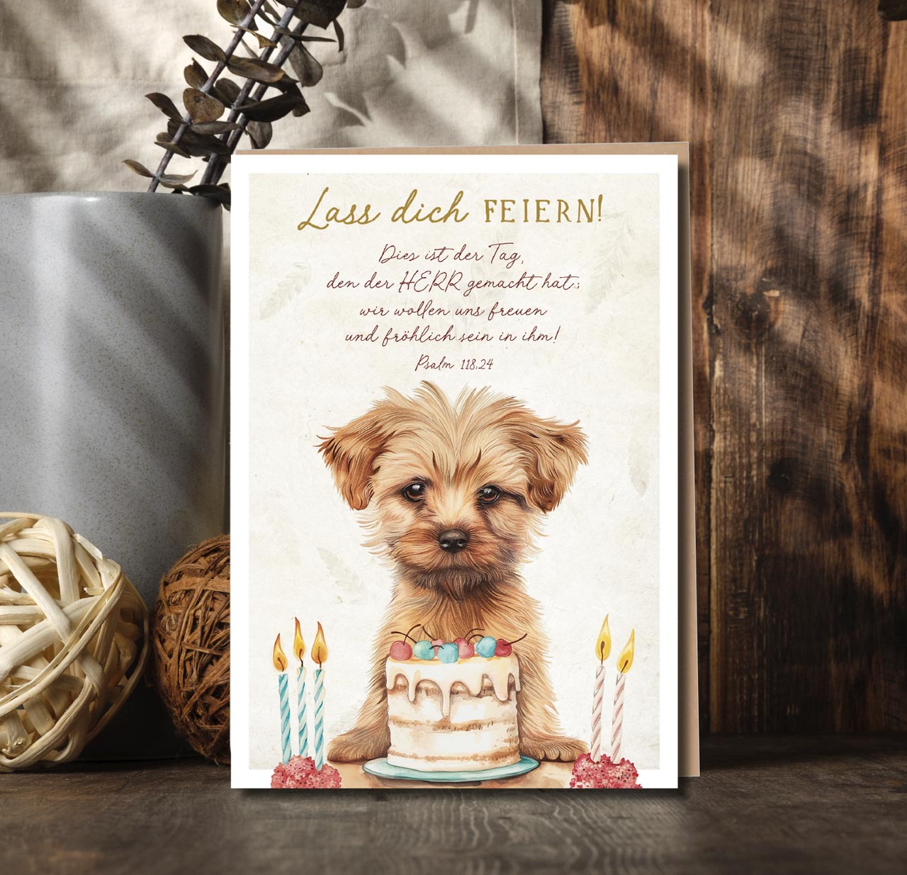 Faltkarte niedlicher Hund -  Anlass: Geburtstag (12 x 17 cm)
