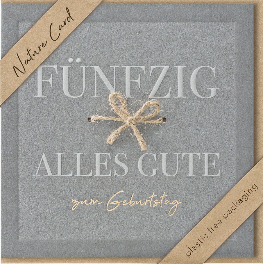 Faltkarte Fünfzig Bastschleife -  Anlass: Geburtstag (15,5 x 15,5 cm)