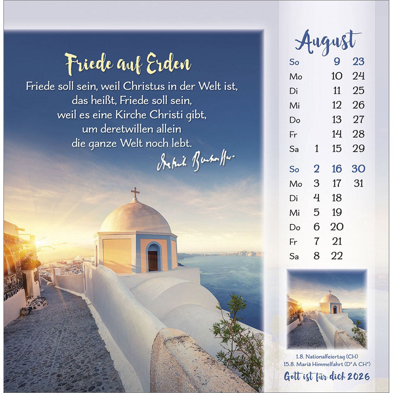 Gott ist für dich 2026 -  Autor: Dietrich Bonhoeffer (16 x 16 cm)