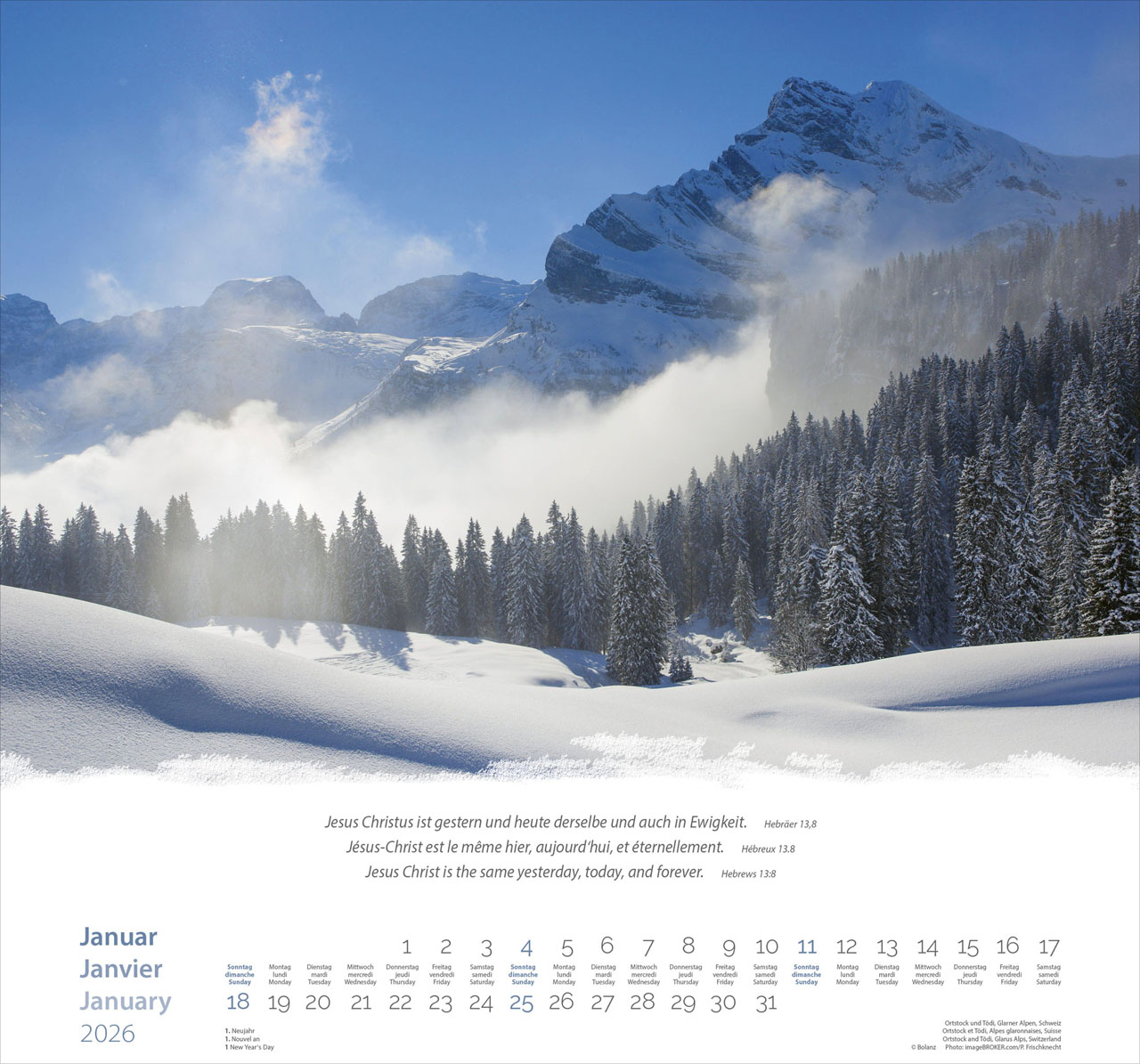 Berge-Montagnes-Mountains 2026 - Wandkalender