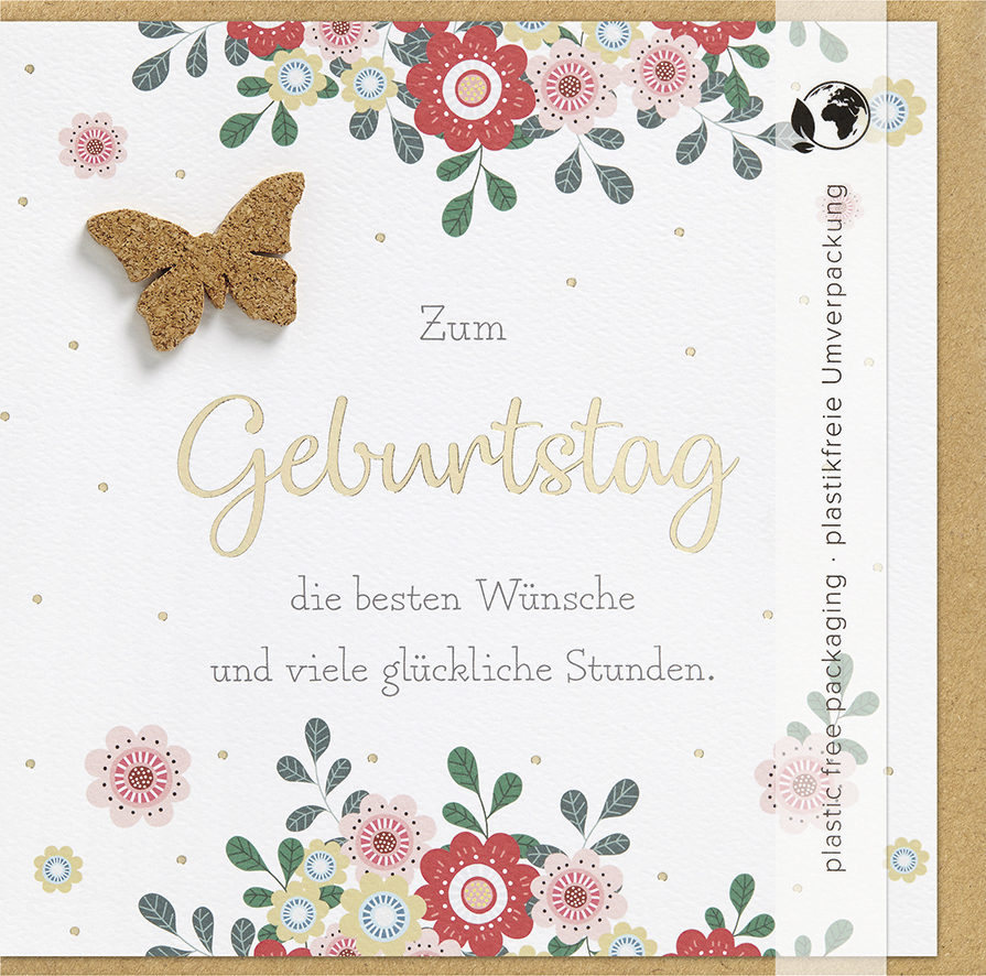 Faltkarte Beste Wünsche, glückliche Stunden -  Anlass: Geburtstag (15,5 x 15,5 cm)