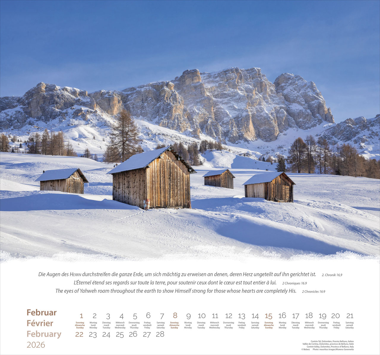 Berge-Montagnes-Mountains 2026 - Wandkalender