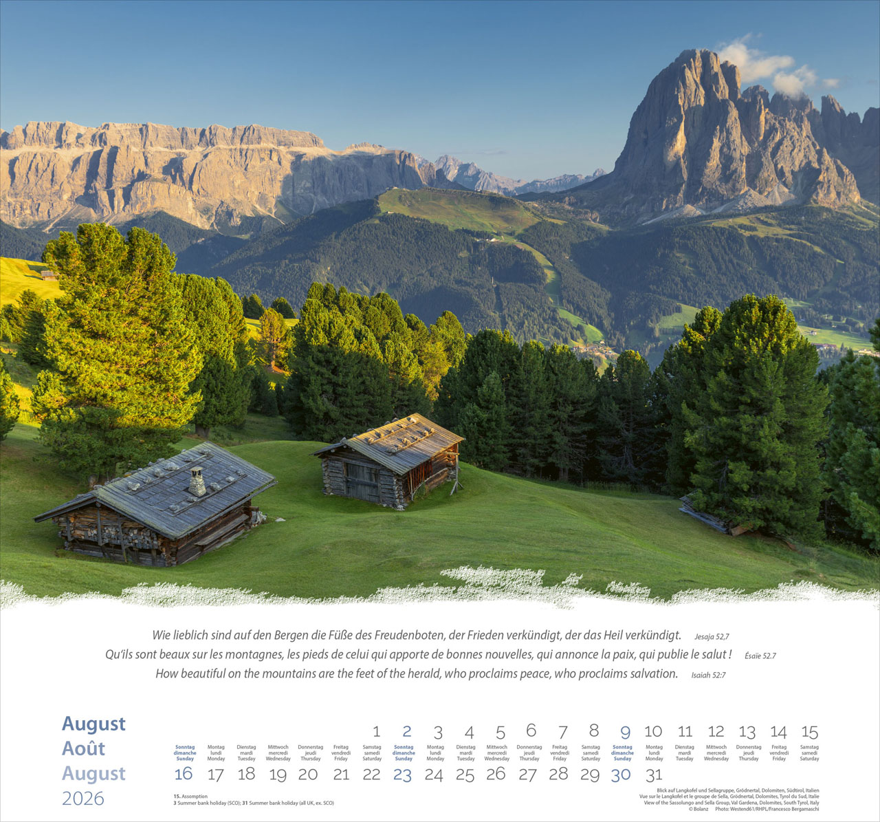 Berge-Montagnes-Mountains 2026 - Wandkalender
