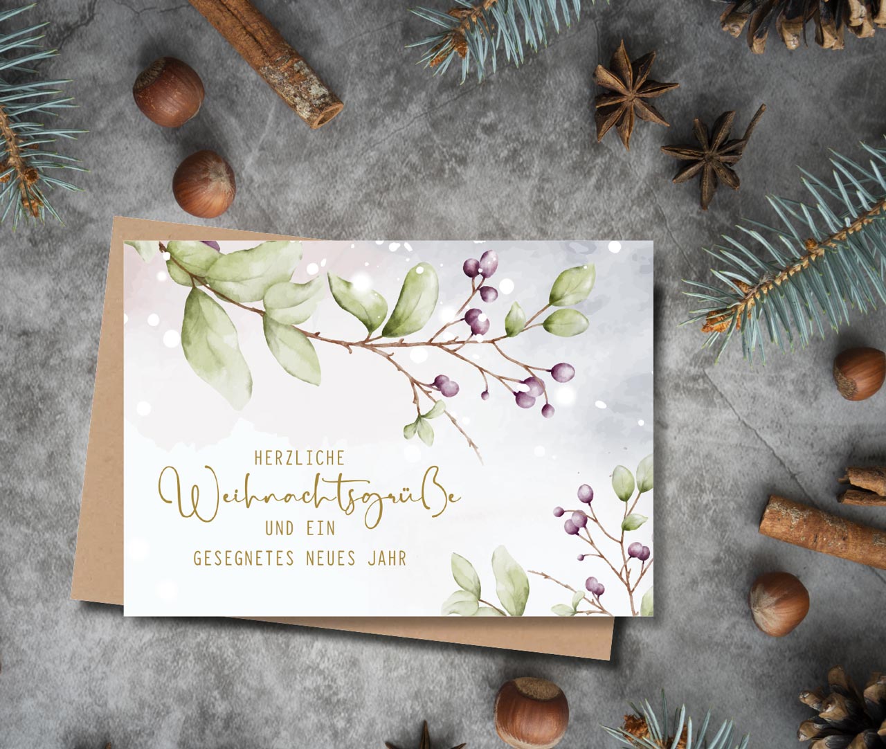 Faltkarte Weihnachten violette Beeren -  Anlass: Weihnachten (17 x 12 cm)