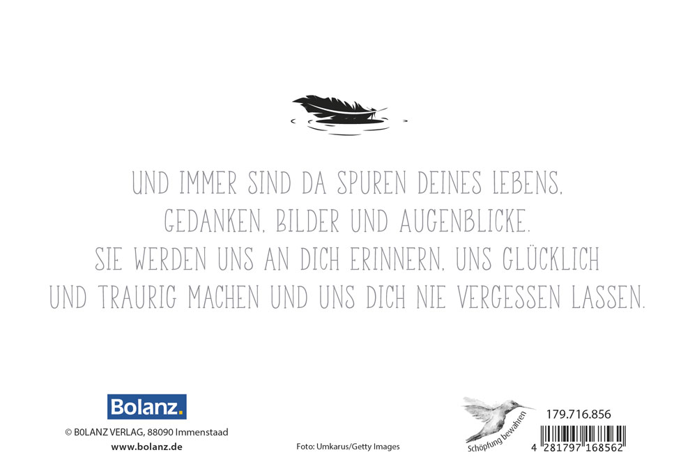 Faltkarte In stiller Trauer - Feder -  Anlass: Trauer (17 x 11,5 cm)