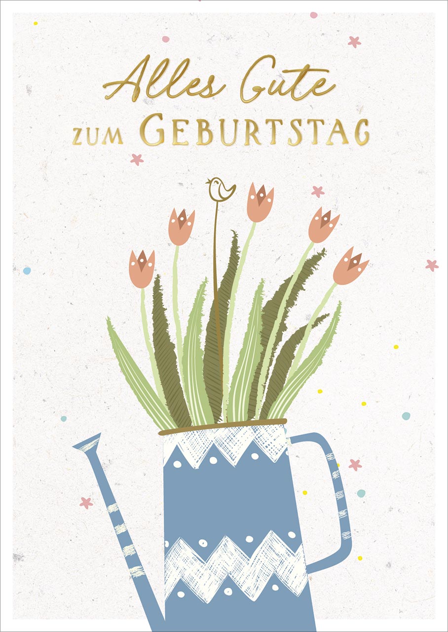 Postkarte Alles Gute Gießkanne Blumen -  Anlass: Geburtstag (10,5 x 14,8 cm)