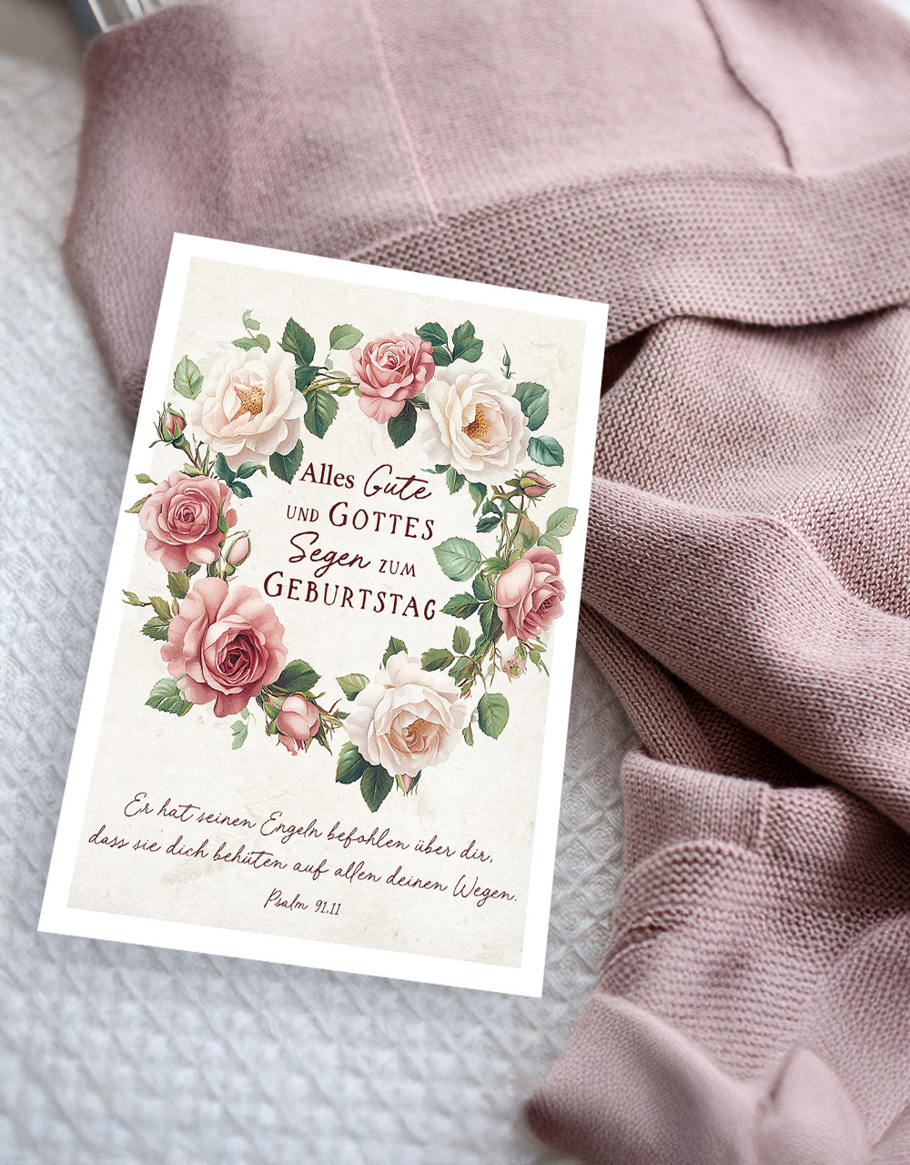 Postkarte Kranz aus Rosen -  Anlass: Geburtstag (10,5 x 14,8 cm)
