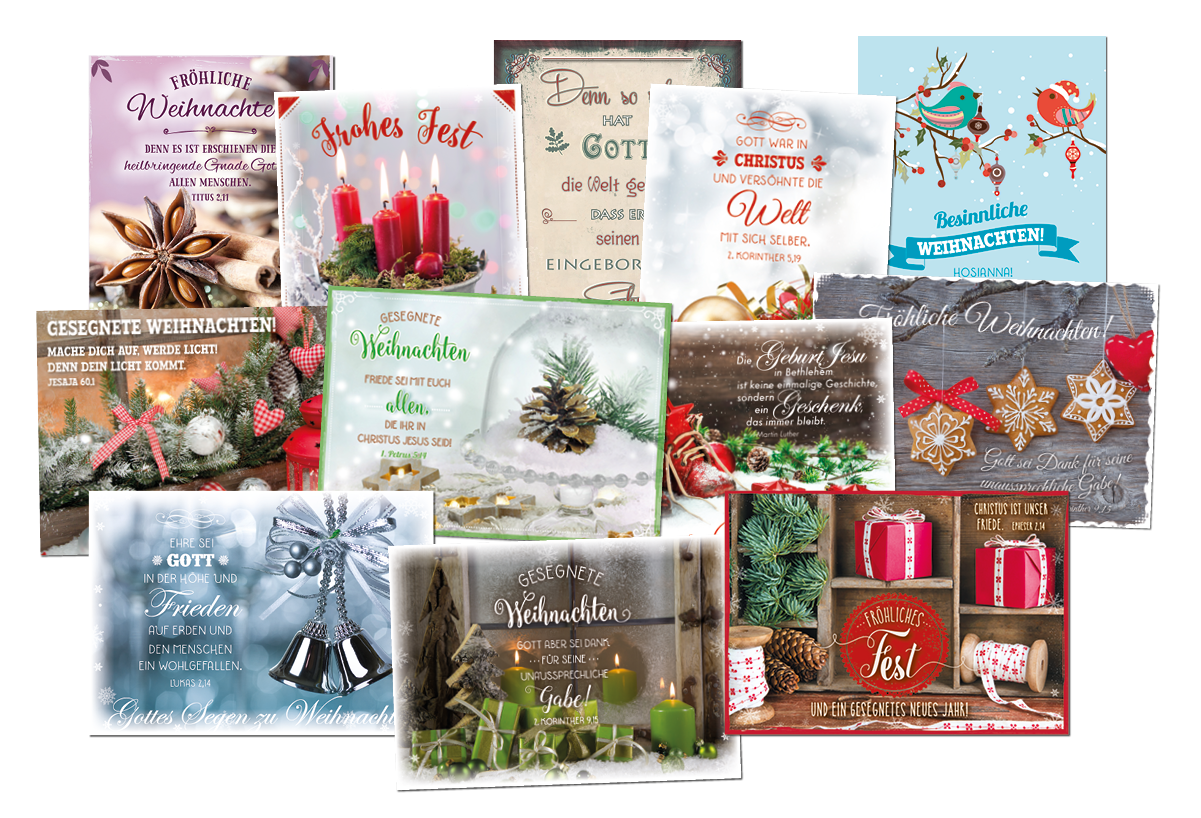 Postkarten - Set - 12 verschiedene Weihnachtspostkarten -  Anlass: Weihnachten (14,8 x 10,5 cm)